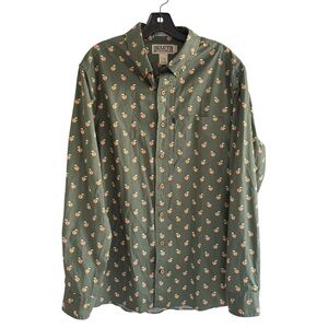 Duluth Trading Co Green Mug Print Button Up Shirt Large Tall Slim Fit Casual